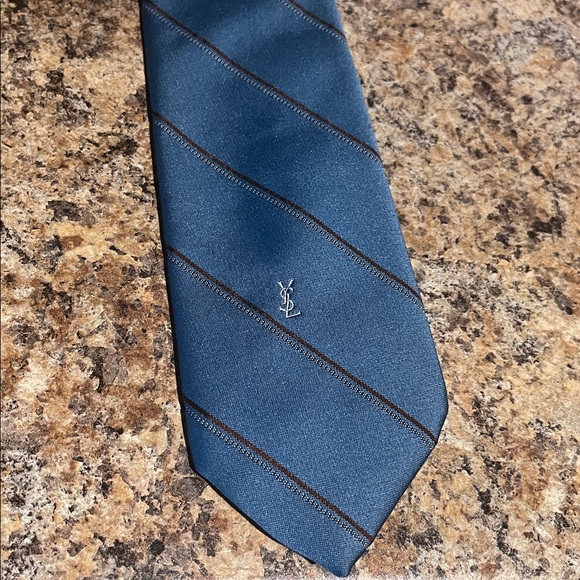 Yves Saint Laurent Blue Tie with Brown Accents - Picture 1 of 4
